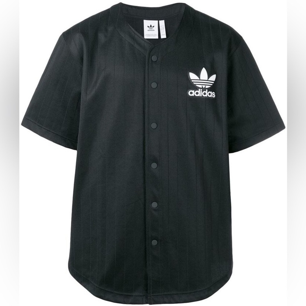 Adidas Black Sz Small Men's Stripe Baseball‎ Jersey Snap Closure